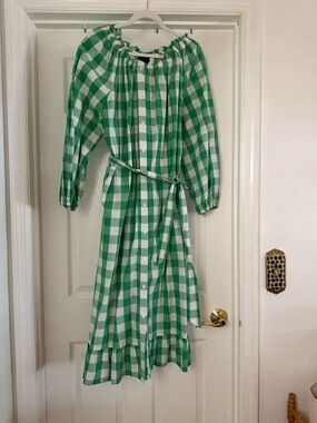 Who What Wear for Target Green and White Gingham Midi Dress